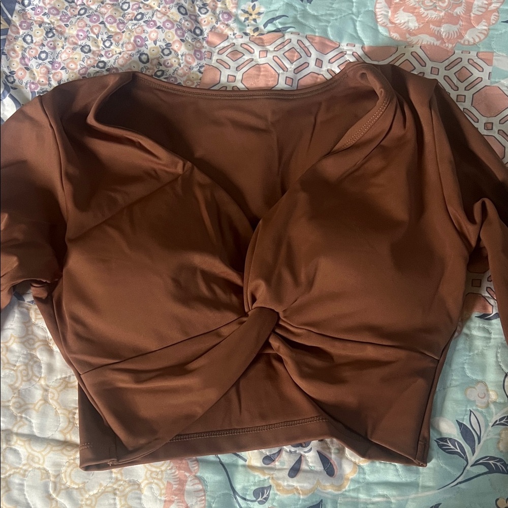 Brown Twist Front Crop Top